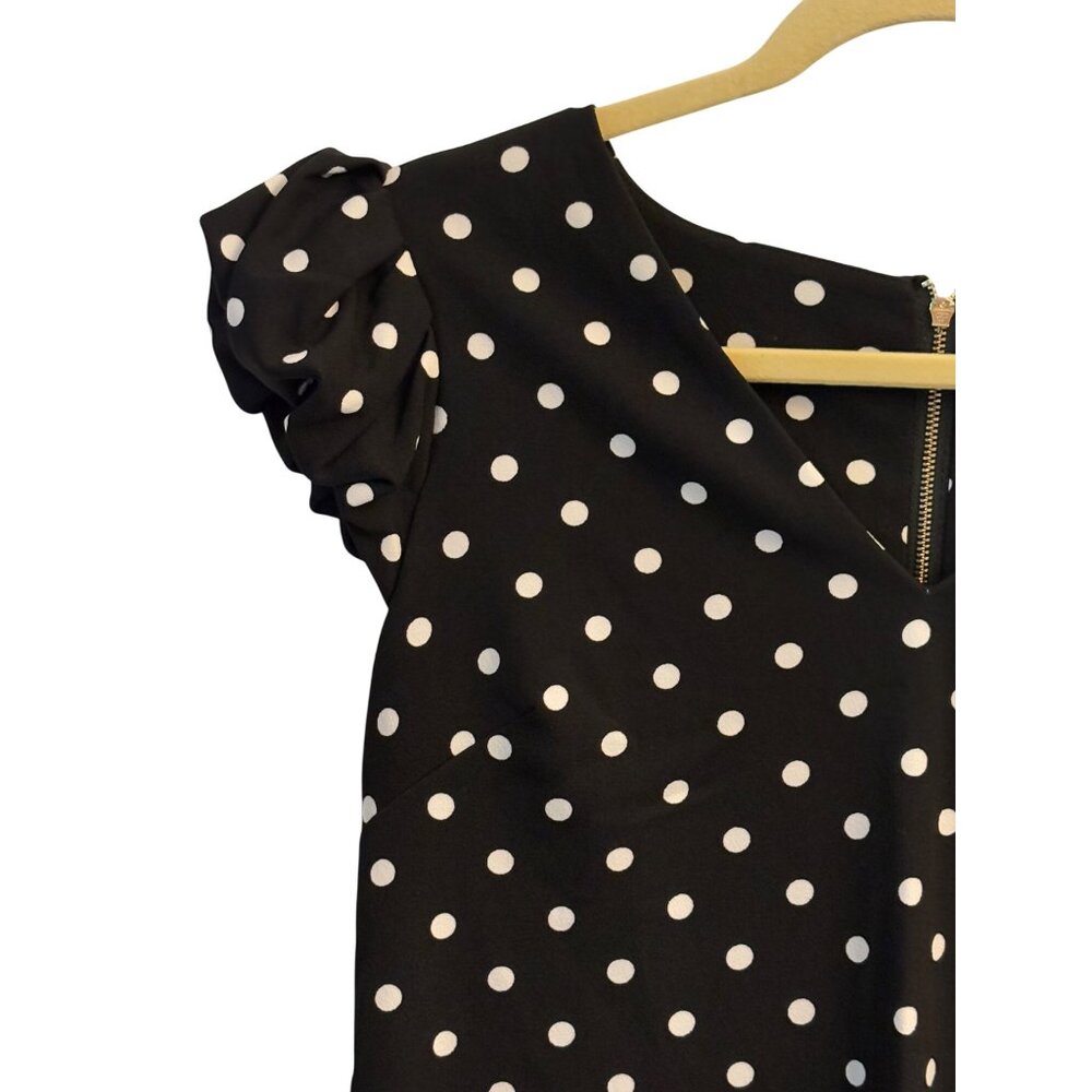 Calvin Klein Womens Black White Polka Dot Dress Size 12 Ruffle Cap Sleeves Zips - Picture 2 of 6